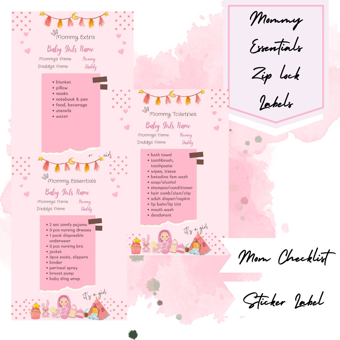 HOSPITAL BAG ORGANIZERS for Baby Girl Editable & Printable Hospital ...