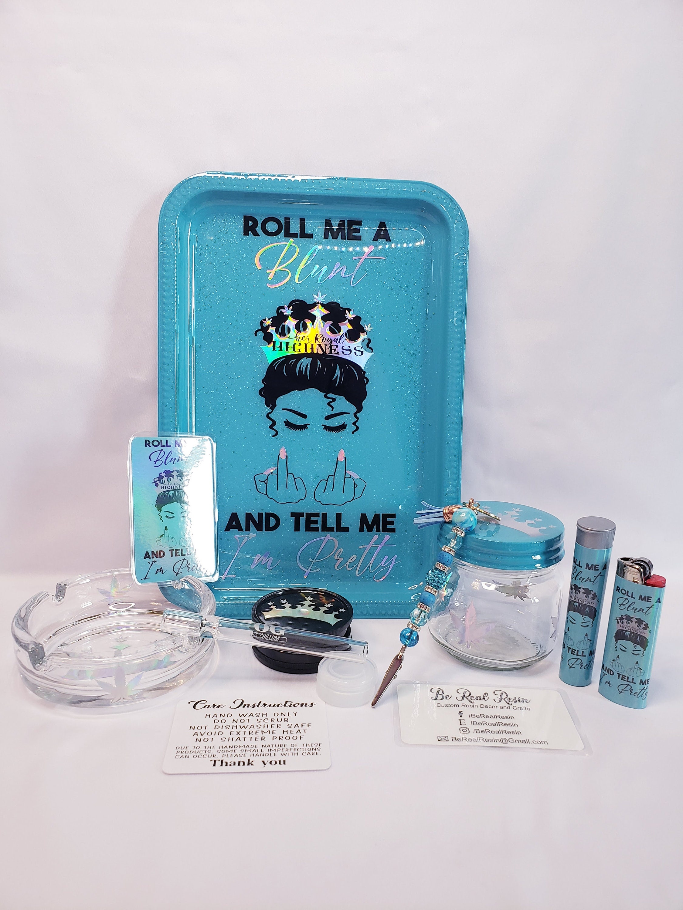 Custom Glitter Rolling Tray Set Includes 5 Pcs for Cannabis or