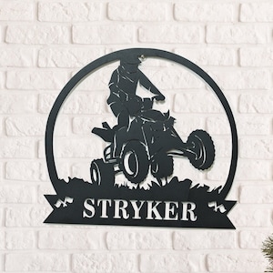 Custom Quad Dirt Bike Metal Wall Art, Quad Bike Sign Personalized ATV Rider 4 Wheeler Name Sign Decoration, Father Day&#39;s Gift