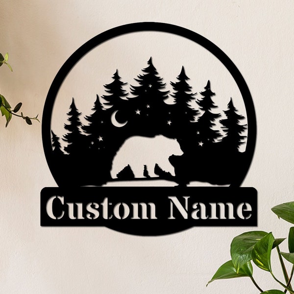 Custom Metal Bear Art Bear Sign Bear Metal Wall Art Home Decor Last Name Sign Living Room Decoration Grizzly Bear Sign Housewarming Gift