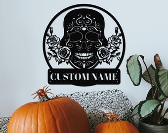 Sugar Skull Metal Sign Personalized,Skull Wall Art, Man Cave Wall Decor,Skull Metal Art,Skull Name Sign,Skull Wall Hanging,Skull Lover Gift