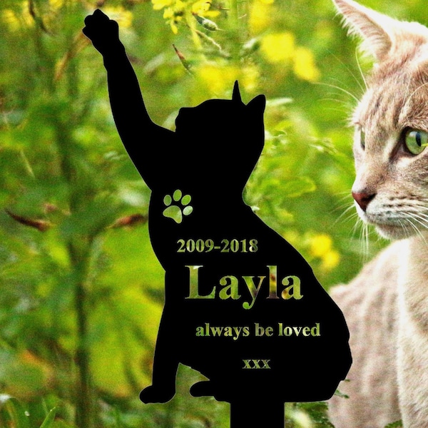Custom Cat Memorial Stake Personalized Cat Memorial Plaque with Stake Cat Grave Marker Cat Memorial Gift Metal Garden Stake Cat Burial Stake