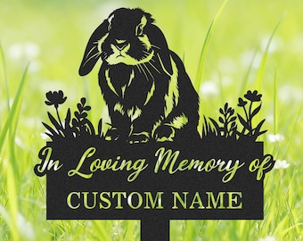 Paletto commemorativo personalizzato a forma di coniglio ariete: lapide in metallo per animali domestici a forma di coniglio