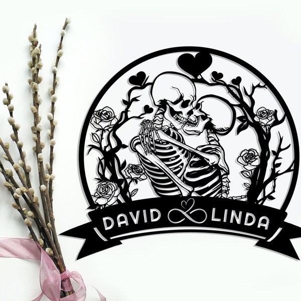 Custom Skeleton Couple Sign Skeleton Couple Metal Wall Art, Skull Lover Gift, Gothic Valentine Room Decor, Wedding Gift