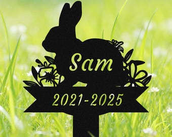 Gedenkpaal voor konijnen, gepersonaliseerd, grafsteen voor konijnen, metalen tuinpaal voor konijnen, herdenkingspaal voor konijnenliefhebbers, teken ter nagedachtenis aan hun medeleven