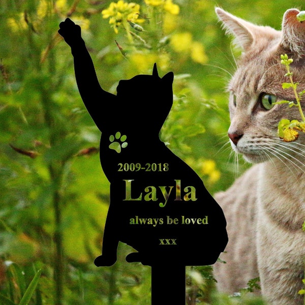 Estaca conmemorativa de gato personalizada, placa conmemorativa de gato con estaca, marcador de tumba de gato, regalos conmemorativos de gato, estaca de jardín de Metal, estaca de entierro de gato