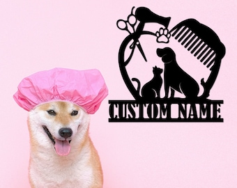 Pet Grooming Hair Salon Metal Sign Custom Dog Grooming Sign Grooming Business Wall Art Dog Grooming Salon Decor Pet Groomer Sign