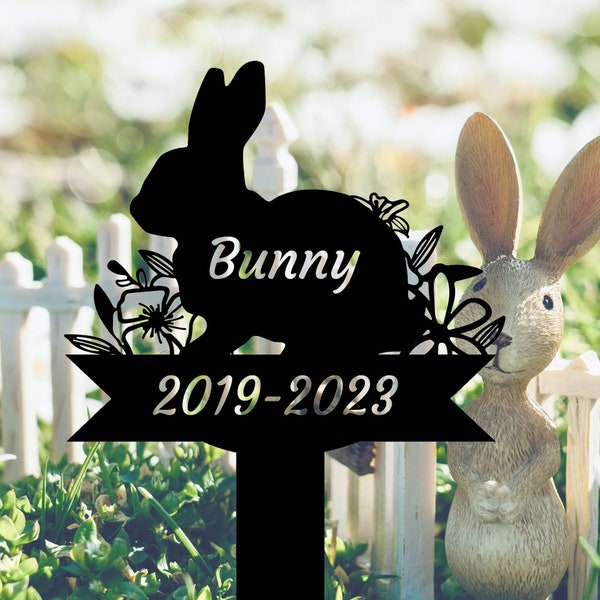Palo commemorativo del coniglio coniglietto personalizzato, paletto marcatori tombali del coniglio, paletto da giardino in metallo coniglietto, paletto commemorativo segno di simpatia dell'amante del coniglio