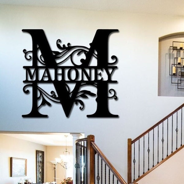 Aangepaste metalen familienaam teken voor muur veranda decor gepersonaliseerde metalen monogram naam teken achternaam tekenen monogram muur kunst housewarming cadeau