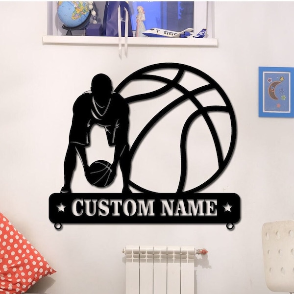 Personalized Basketball Player Name Sign Custom Basketball Metal Wall Art Basketball Signs Basketball Metal Sign Birthday Gift for Him