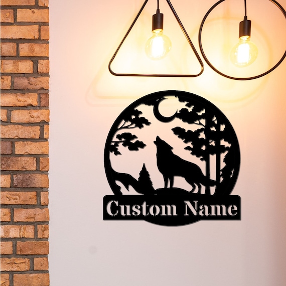 Wolf Metal Wall Art Custom Wolf Metal Sign Wolf Wall Art Wolf Gift Last Name Sign Family Name Sign Christmas Gift
