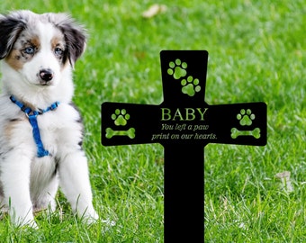 Personalized Dog Memorial Cross Dog Burial Stake Pet Cross Metal Dog Memorial Stake Metal Grave Stake Dog Memorial Plaque with Stake