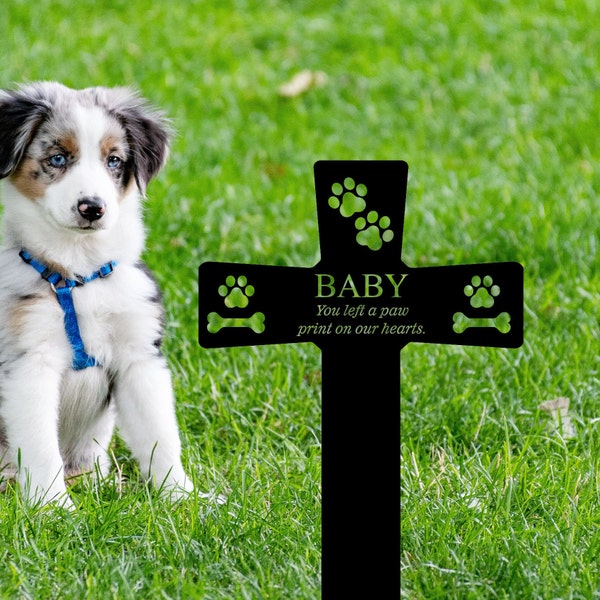 Personalized Dog Memorial Cross Dog Burial Stake Pet Cross Metal Dog Memorial Stake Metal Grave Stake Dog Memorial Plaque with Stake