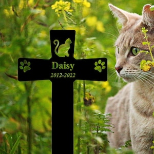 Custom Cat Cross Stake Garden Decor Cat Memorial Sign Personalized Cat Grave Marker Cat Burial Stake Cat Loss Gift Sympathy Sign