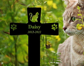 Cat Memorial Sign Cat Grave Marker Stake Cat Cross Sign Cat Burial Stake Cat Loss Gift Sympathy Sign