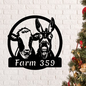 Personalizado burro y vaca metal pared arte personalizado granja metal signo burro signo nombre signo granja rancho decoración regalos de inauguración de la casa