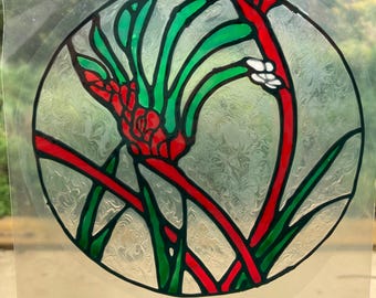 Handcrafted Faux Stained Glass Window Cling - Australian Flower Kangaroo Paw