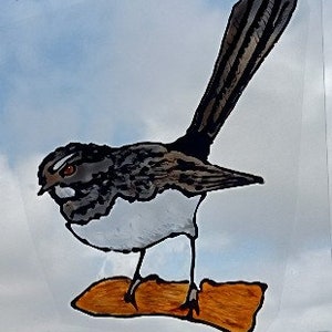 Willy Wagtail native Australian bird  faux stained glass window cling.