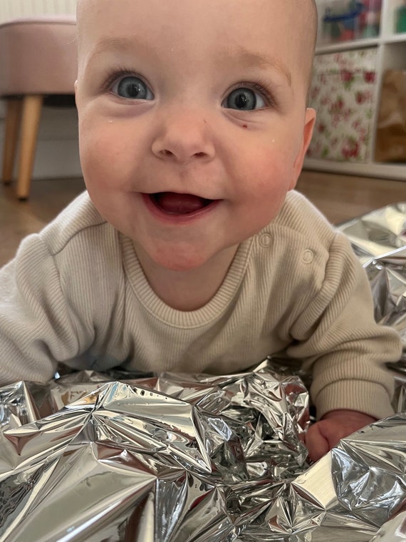 Baby Sensory Foil Blanket silver Blanket Space Sensory Blanket Great Addition to a Sensory Box Treasure Basket Tummy Time Fun Etsy