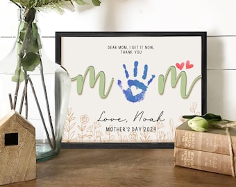 Letrero personalizado con la huella de la mano para mamá, recuerdo personalizado, regalo del Día de la Madre