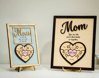 Custom Wooden Puzzle Mom Sign - Heartfelt Mother&#39;s Day Gift - Personalized Wall Decor for Mom, Grandma - Handcrafted Wood Plaque