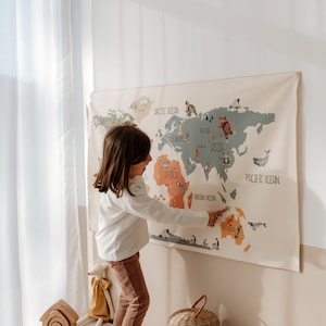 Boho Tapisserie Wandbehang, Wandbehang Weltkarte, Wandbehang Baumwolle, Weltkarte fürs Baby