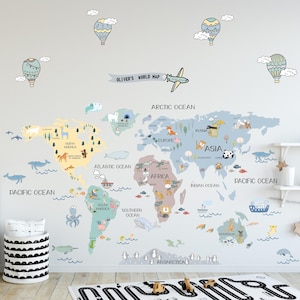 Benutzerdefinierte Himmel Weltkarte Aufkleber, abnehmbar und neu positionierbar, Kinderzimmer Weltkarte, pädagogisch wertvolle Weltkarte, reisende Weltkarte, Weltkarte für Baby