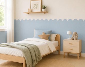 Scalloped Half Wallpaper | Peel and Stick | Fabric | Removable | Easy to Apply