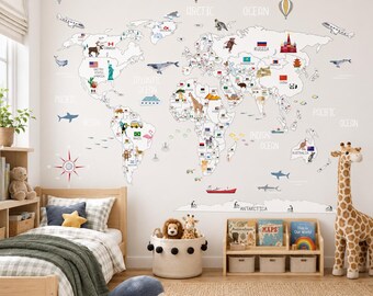World Map Countries Neutral Decal | Removable | Fabric | Pvc Free | Easy to Apply