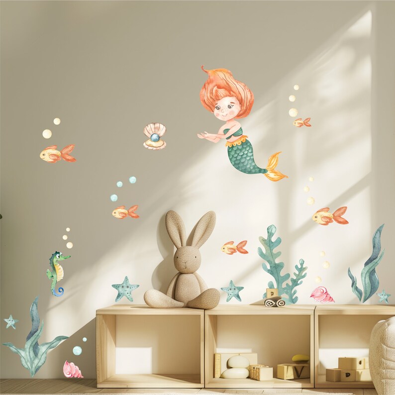 Mermaid Decal, Removable and Repositionable, Mermaid Wall Sticker