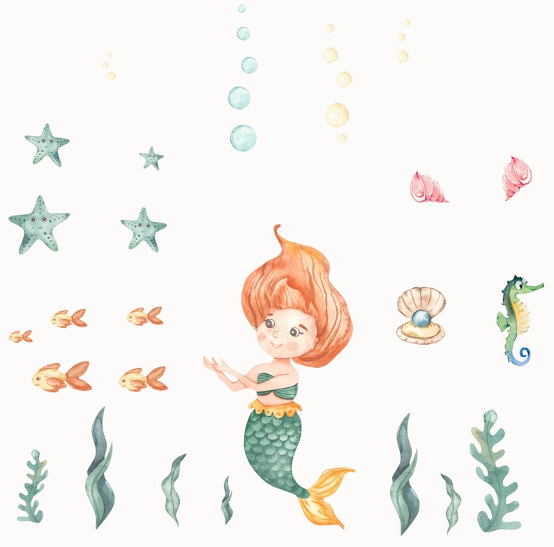 Mermaid Wall Decal, Removable and Repositionable, Mermaid Wall Sticker