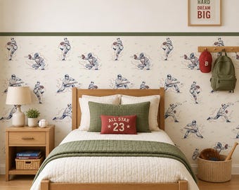 Baseball Sport Half Wallpaper | Removable | Fabric | Pvc Free | Easy to Apply