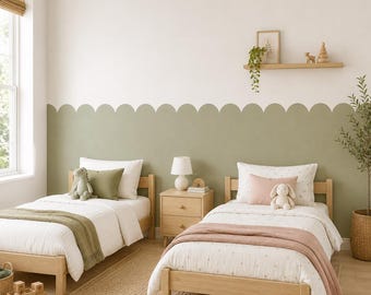 Scalloped Half Wallpaper | Peel and Stick | Fabric | Removable | Easy to Apply
