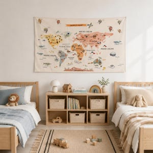 World Map Dreamland Wall Decor | Organic Cotton Baby & Kids Wall Hanging