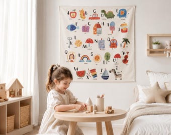 Montessori Alphabet Tapestry - Organic Cotton ABC Wall Art Decor