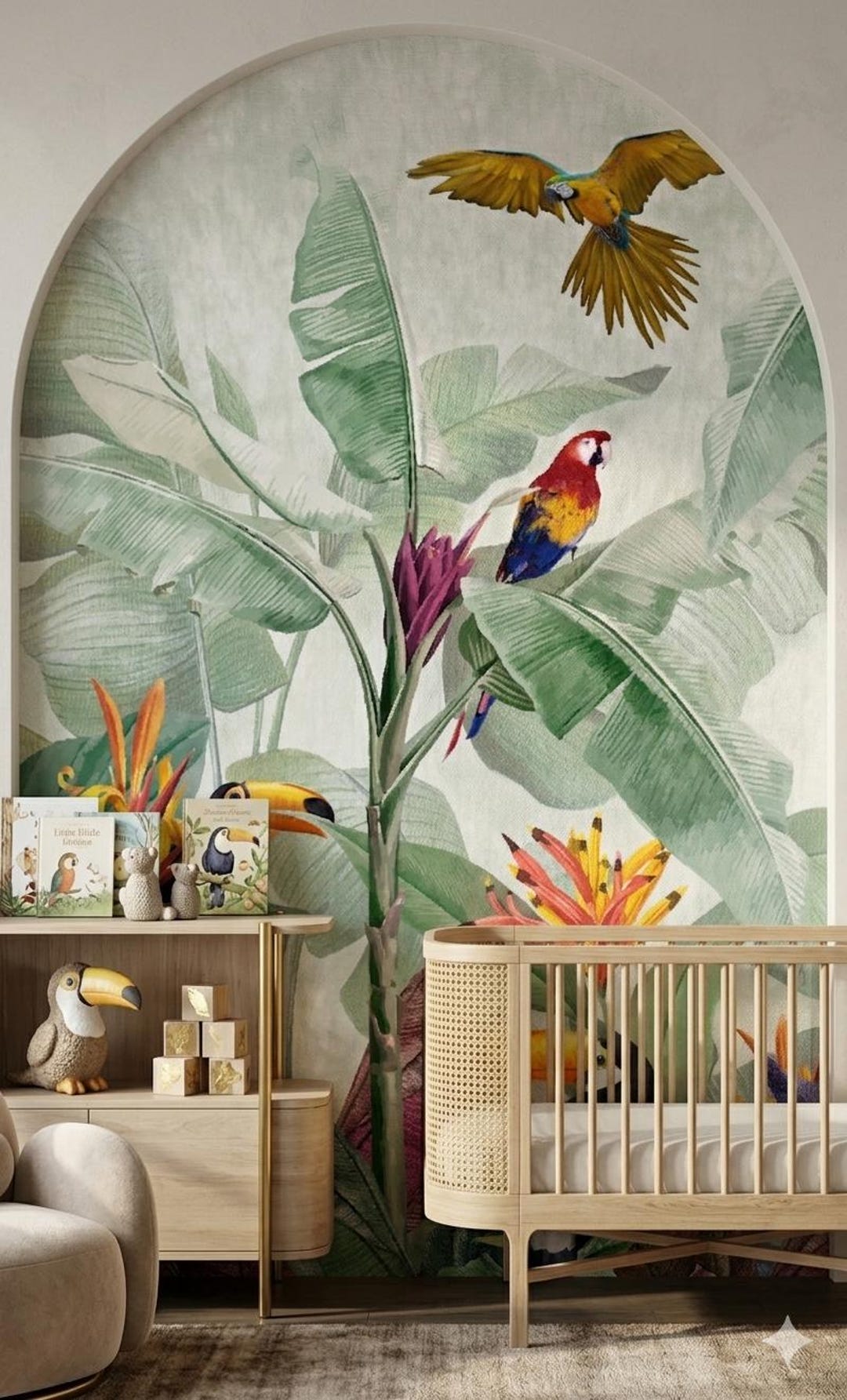 Tropical Birds Arch Wall Mural - Textile PVC Free Peel Stick Wallpaper ...
