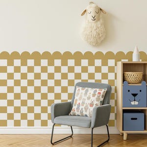 Retro Checkerboard Peel and Stick Wallpaper. Textile Check Wall Decor for Modern Room