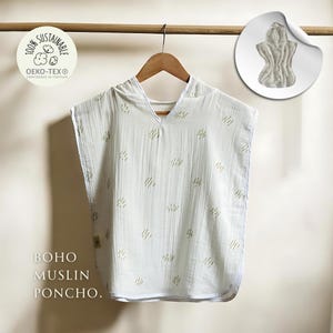 Boho Muslin Pancho, Poncho Towel, Organic Muslin Poncho, Hooded Towel for Baby, Bath Towel for Kids, Surf Towel, Bath Towel