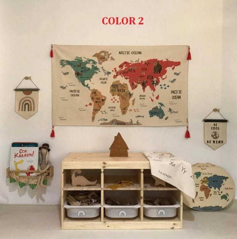 World Map Tapestry Organic Cotton Fabric Tapestry Kid Room Etsy