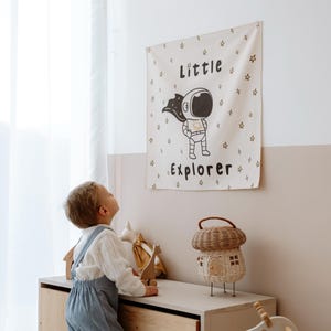 Astronaut wandtapijt, astronaut muur hangen, ruimte biologische katoenen stof, kinderkamer tapijt, kinderkamer muur hangen, astronaut, ruimte