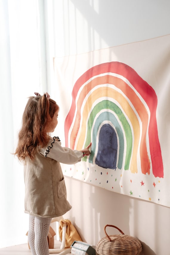 Boho Rainbow Tapestry • Organic Cotton Wall Hanging for Kids