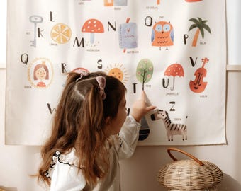 Montessori Alphabet Tapestry - Organic Cotton ABC Wall Art Decor