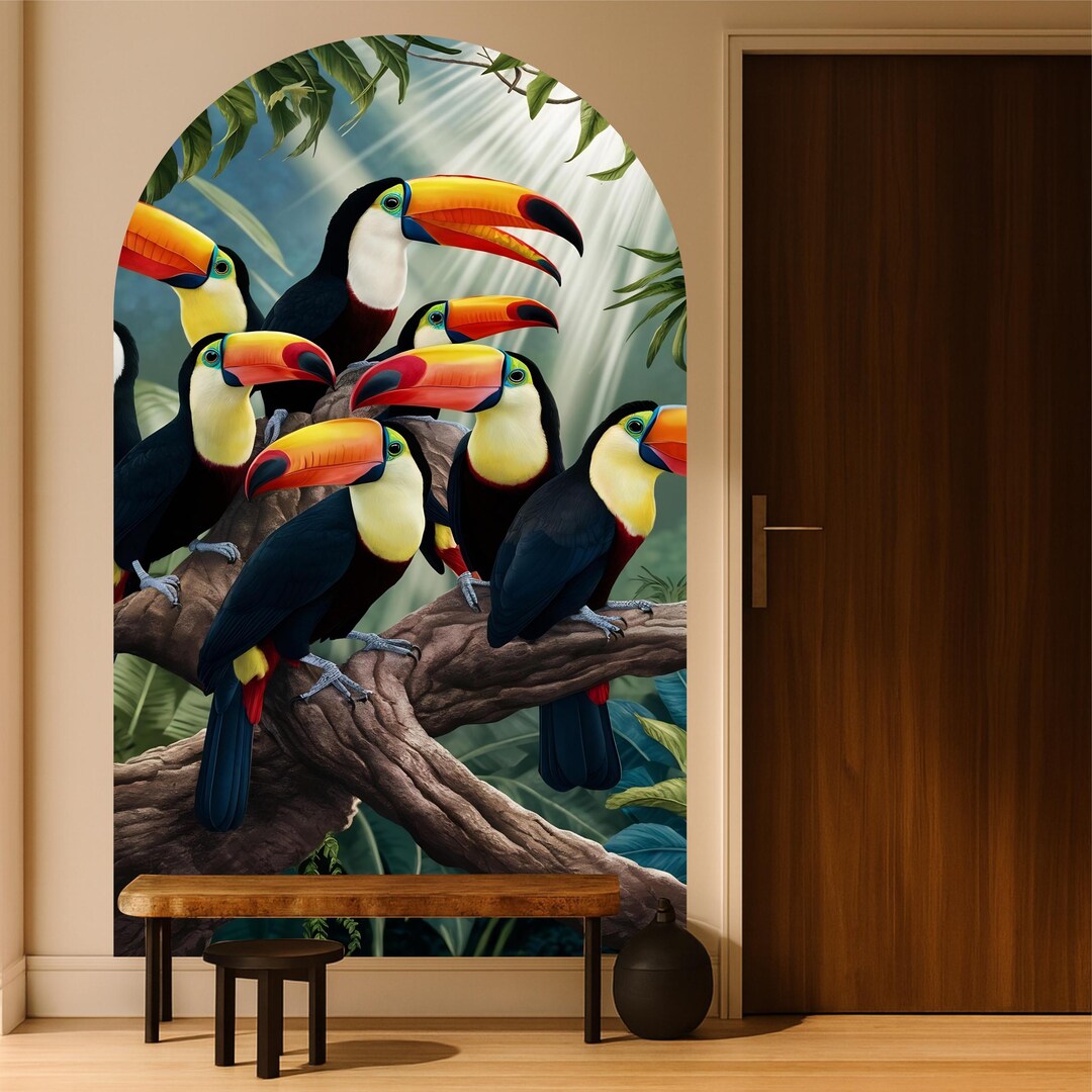 Tropical Toucan Arch Wall Mural - Textile PVC Free Peel Stick Wallpaper ...