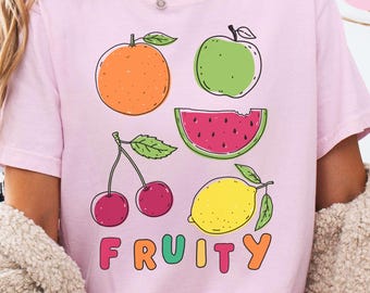 Fruit shirt, Summer beach shirts, summer fruit aesthetic, trendy summer shirts, lemon strawberry tees, fruit graphic shirts, retro botanical