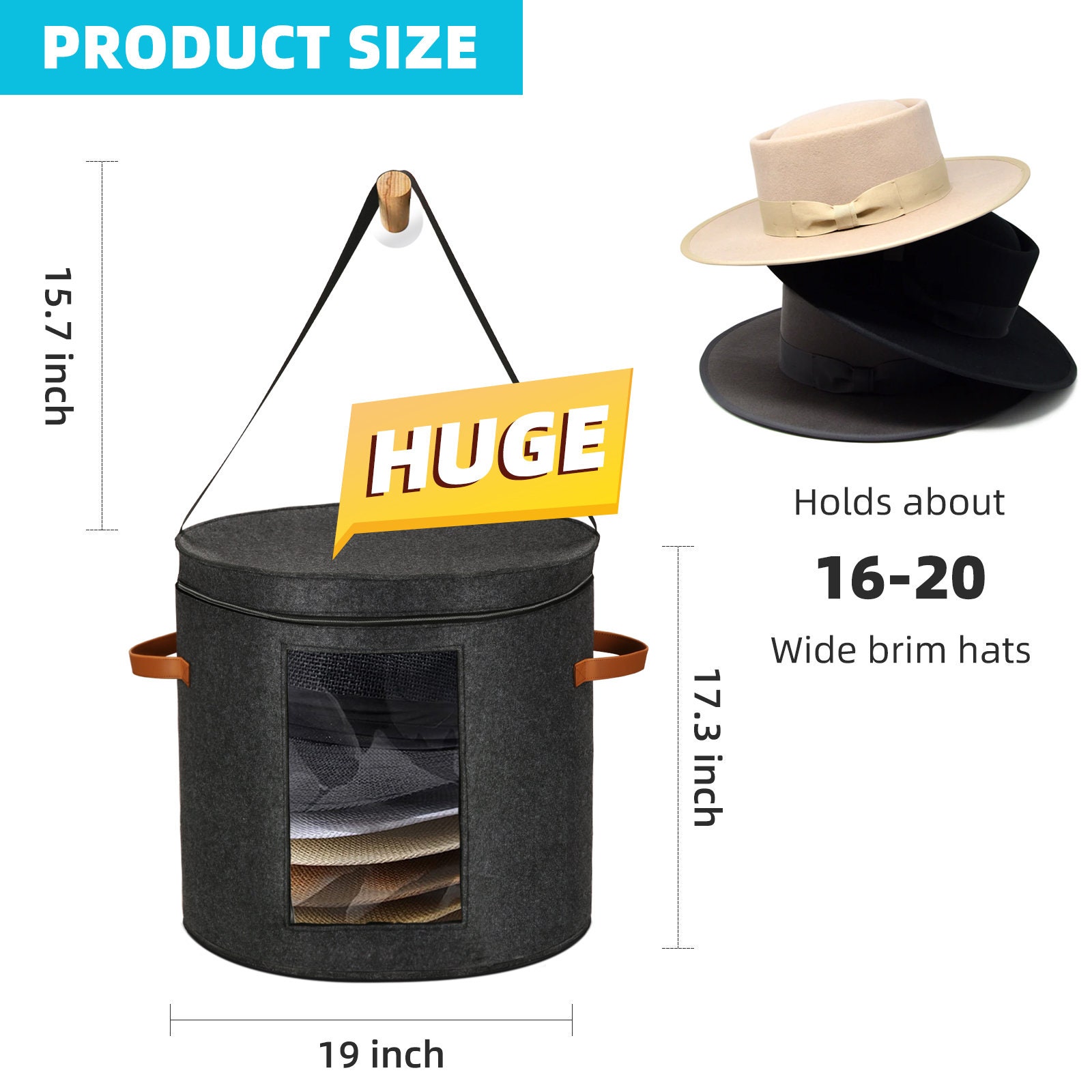 Munskine Huge Hat Boxes For Women Storage Foldable Hat Storage Boxes with  Shoulder Strap & 2 Handles - Hat Boxes With Lids - Hat Box for Travel With