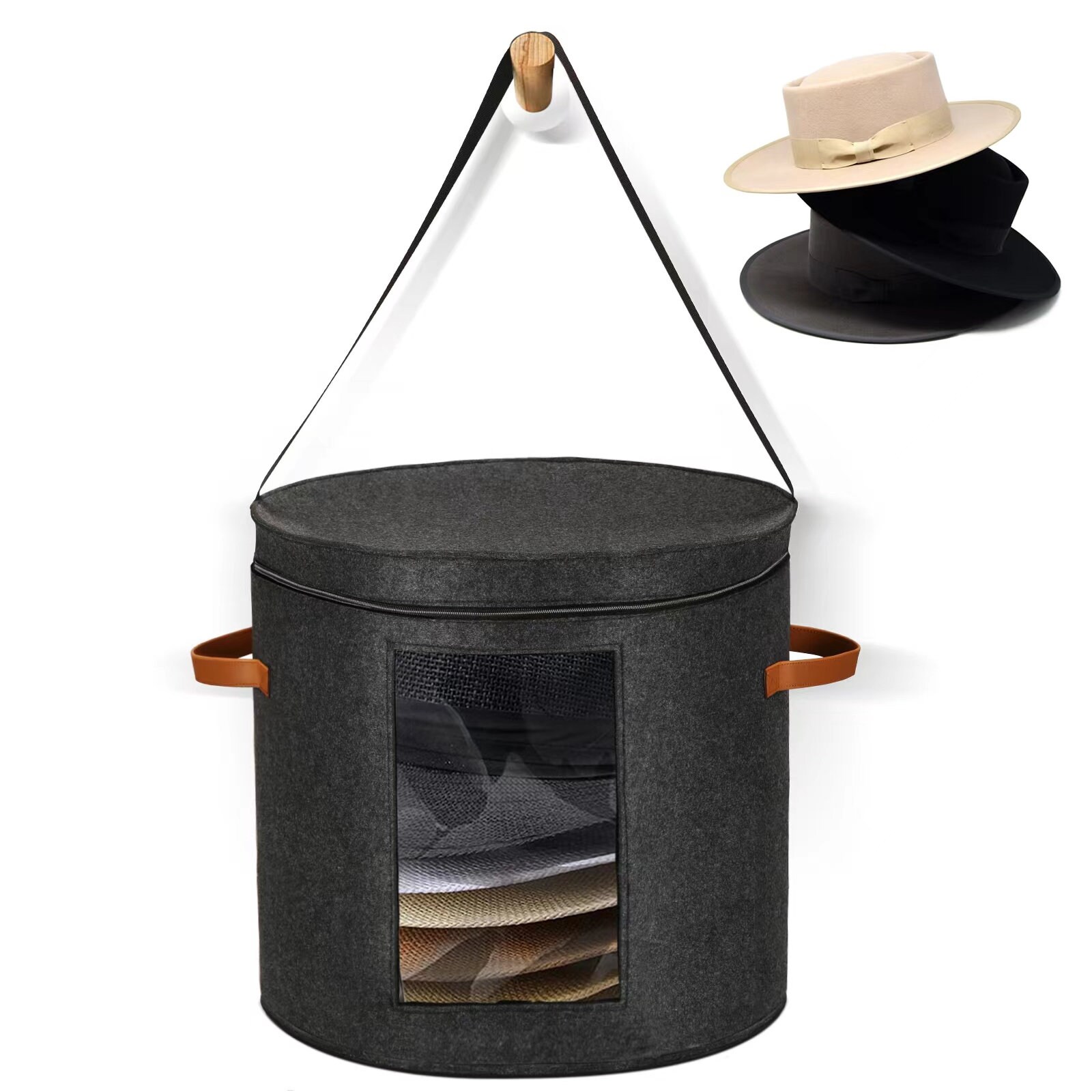 Munskine Foldable Hat Storage Boxes With Shoulder Strap 2 Handles Hat Boxes  for Women Storage & Men With Dustproof Lid 