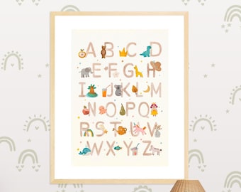 ABC,alphabet,Child poster,Wall poster,Birth gift,Birth poster,Child poster,Watercolor,Child