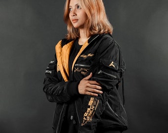 KRMLN Cyberpunk Bomber Hoodie Jacket Type -Blitz- Moutarde