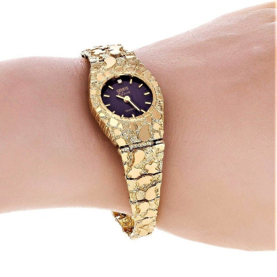 Reloj de mujer 10k Amarillo Oro Nugget Link Pulsera - Etsy España