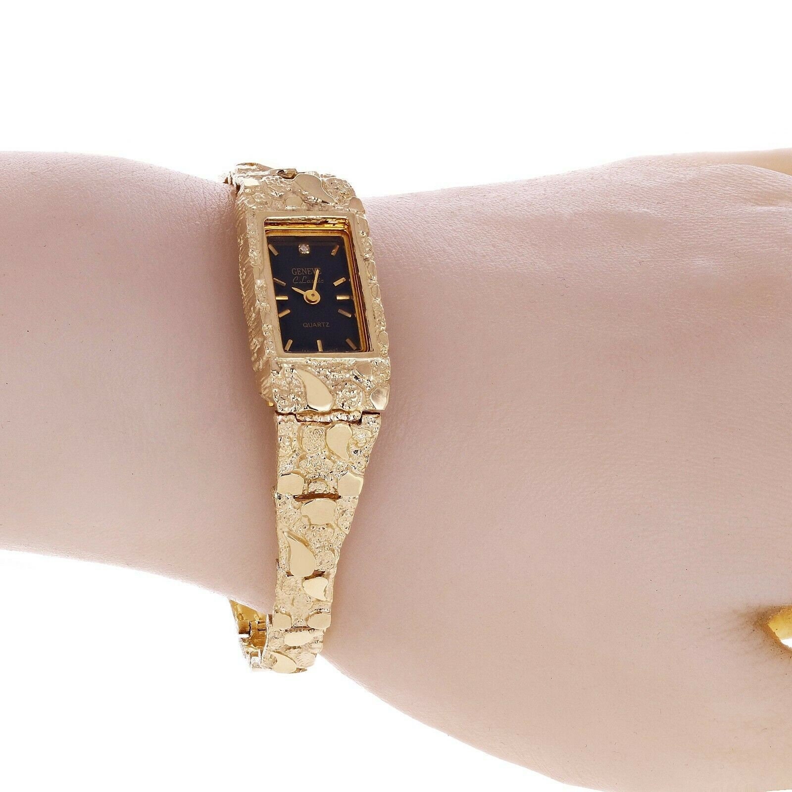 Women's Watch 10k Yellow Gold Nugget Link Bracelet Geneve - Etsy New Zealand